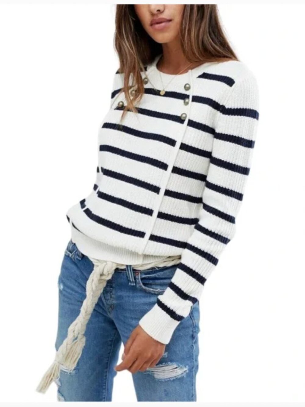 Abercrombie & Fitch Striped Coastal Nautical Sweater Buttons Size S